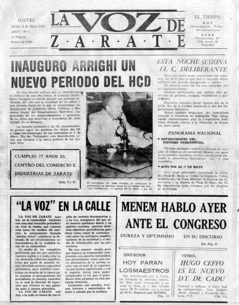 La primera edición del Diario LA VOZ, el 2 de mayo de 1991.