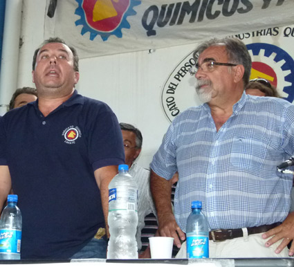 Los dirigentes químicos Norberto Lubo y Oscar Carrizo.