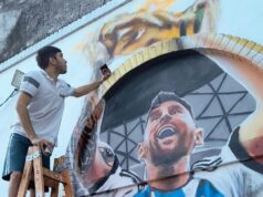 Un artista de Zárate pintó un mural de Messi