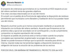 Relleno Sanitario: Matzkin resolvió el tema impositivo y retiró el proyecto del HCD