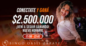 Bingo Oasis Zárate cierra el mes con sorteos millonarios, una moto y regalos para todos